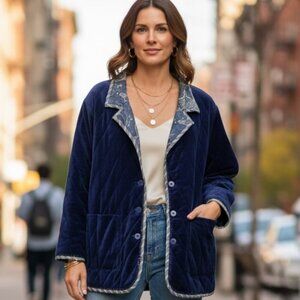 Koos of Course Vintage Reversible Velvet Jacket Plus Sz 1X Blue #166N